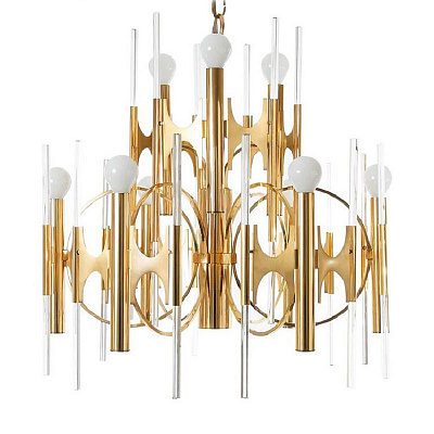 Люстра HUGE ITALIAN BRASS AND GLASS CHANDELIER BY GAETANO  фото 1